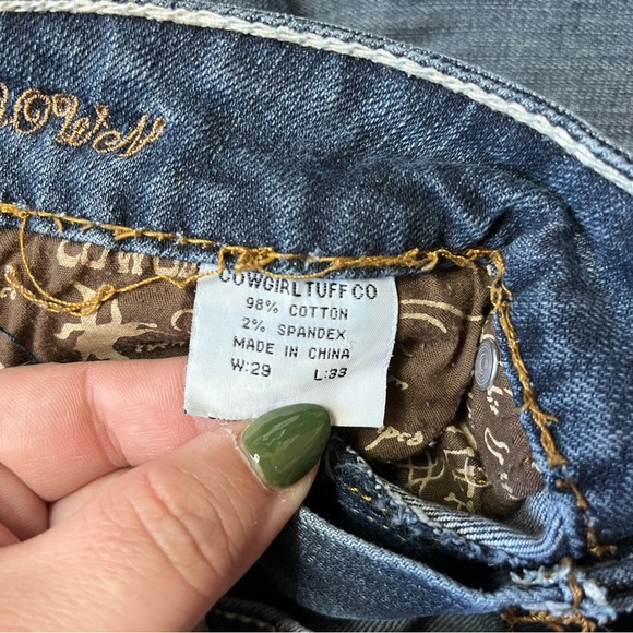 Cowgirl Tuff Co. Womens Heavy Stitch Bootcut Blue Jeans Sz 29 Turquoise Leather - Picture 4 of 12